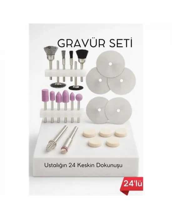 24lü Mini Gravür Seti Dremel Ucu: Profesyonel Taşlama, Parlatma ve Şekillendirme Aleti