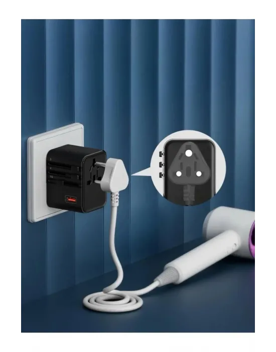 25w Evrensel Seyahat Adaptörü, Eu/us/uk/au Priz Dönüştürücü, 1x Usb, 2x Type-c Hızlı Şarj