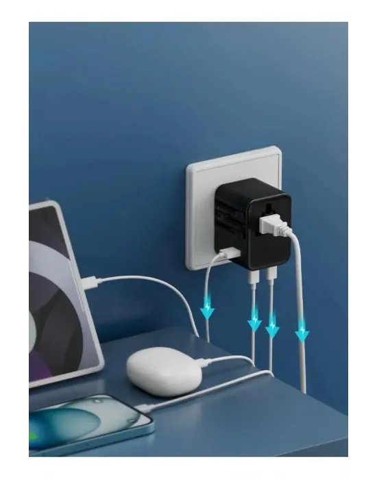 25w Evrensel Seyahat Adaptörü, Eu/us/uk/au Priz Dönüştürücü, 1x Usb, 2x Type-c Hızlı Şarj
