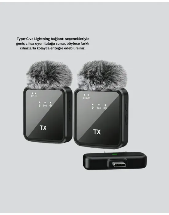 2in1 Kablosuz Yaka Mikrofonu İos Ve Android Uyumlu
