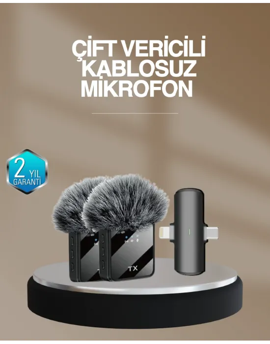 2’li Kablosuz Yaka Mikrofonu Type-c Ve Lightning Uyumlu Profesyonel Set