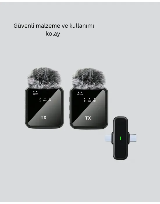 2’li Kablosuz Yaka Mikrofonu Type-c Ve Lightning Uyumlu Profesyonel Set