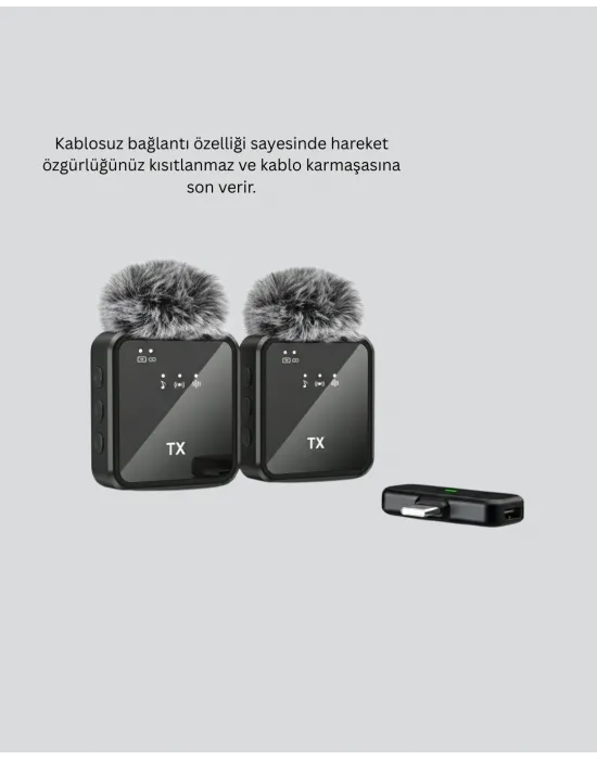 2’li Kablosuz Yaka Mikrofonu Type-c Ve Lightning Uyumlu Profesyonel Set