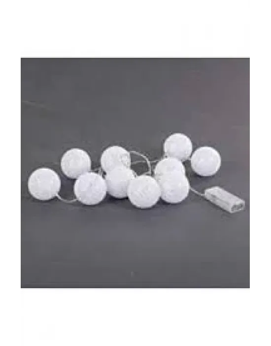 2m 10lu Işıklı Beyaz Top Dekoratif Süs Pilli