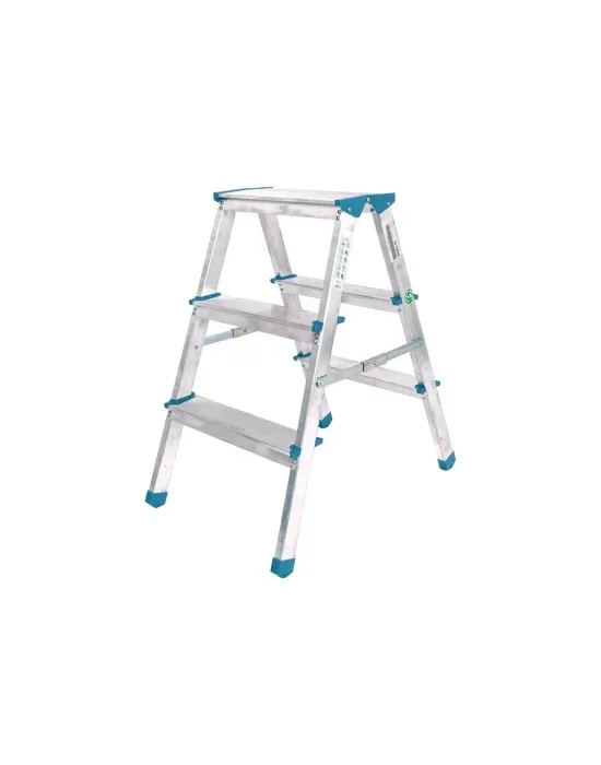 3+3 Çift Basamaklı Alüminyum Metal Merdiven Yükseklik = 69cm Baş Genişlik = 8cm