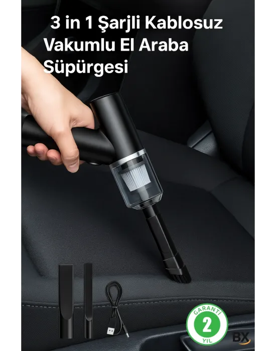 3 İn 1 Şarjlı Kablosuz Vakumlu El Araba Süpürgesi Araç Ev Ofis Süpürgesi