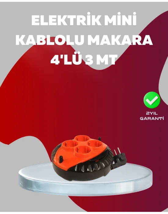 3 Metre Kablolu 4’lü Kırmızı Priz Makara