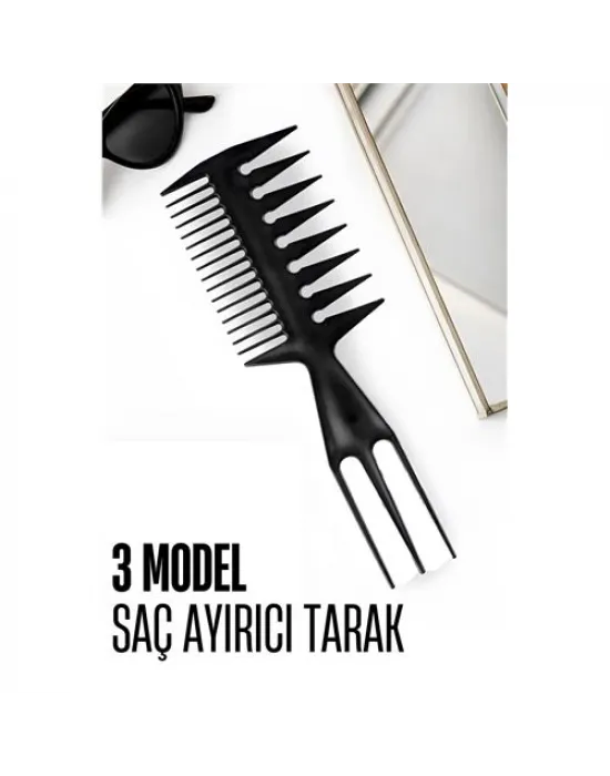 3 Modelli Geniş Dişli Saç Şekillendirme Tarağı - Saç Ayırıcı Tarak Stil ve Wax Tarağı 716458
