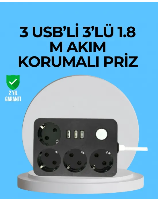 3 Usb Çıkışlı 4’lü Akıllı Priz 2500w 2 Metre Kablo