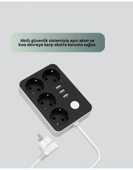 3 Usb Çıkışlı 4’lü Akıllı Priz 2500w 2 Metre Kablo
