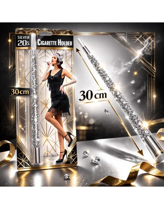 30 Cm Gümüş Payetli  Tutacağı – 1920’ler Gatsby Parti Aksesuarı