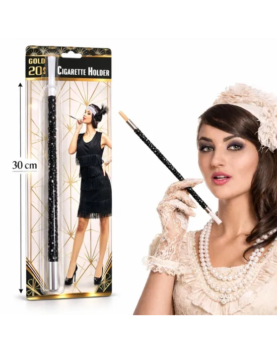 30 Cm Siyah Payetli  Tutacağı – 1920’ler Gatsby Parti Aksesuarı