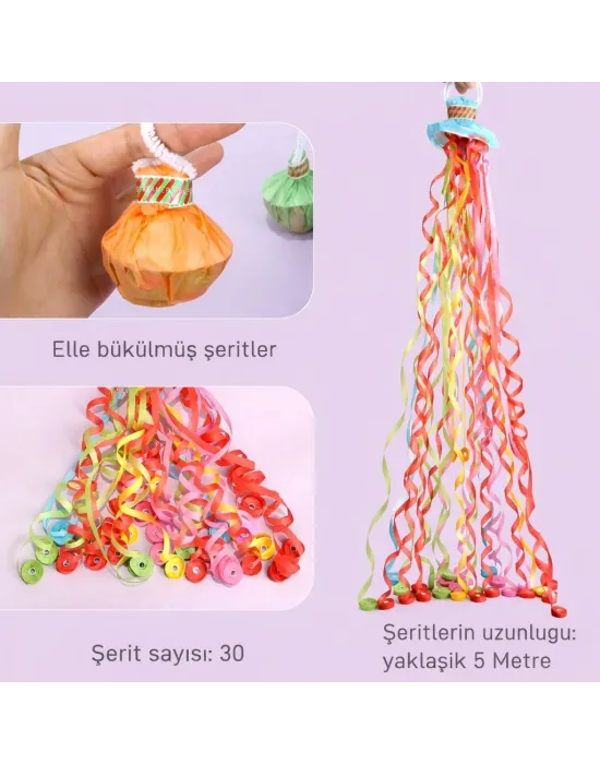 30 Şeritli Renkli Elle Atılan Konfeti – 5 Metre Uzayan Şerit Konfeti 1 Adet