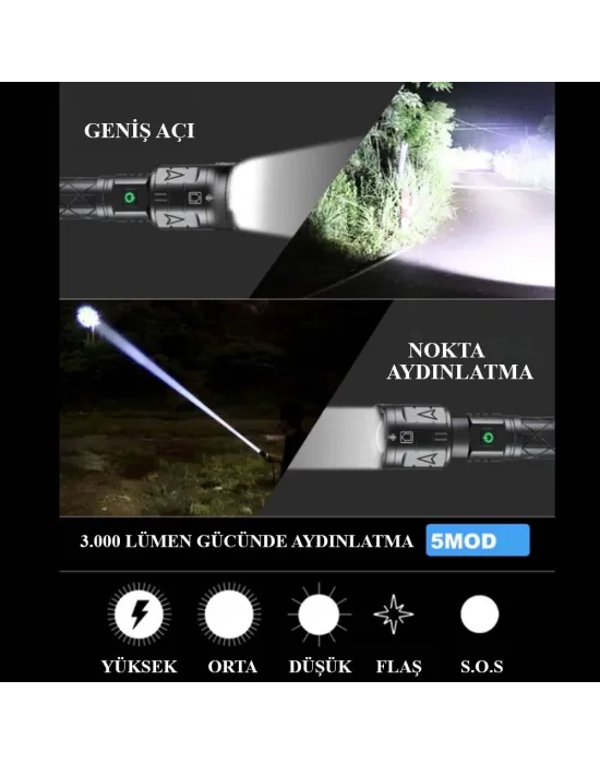 3000 Lümen Güçlü El Feneri  Wt-604