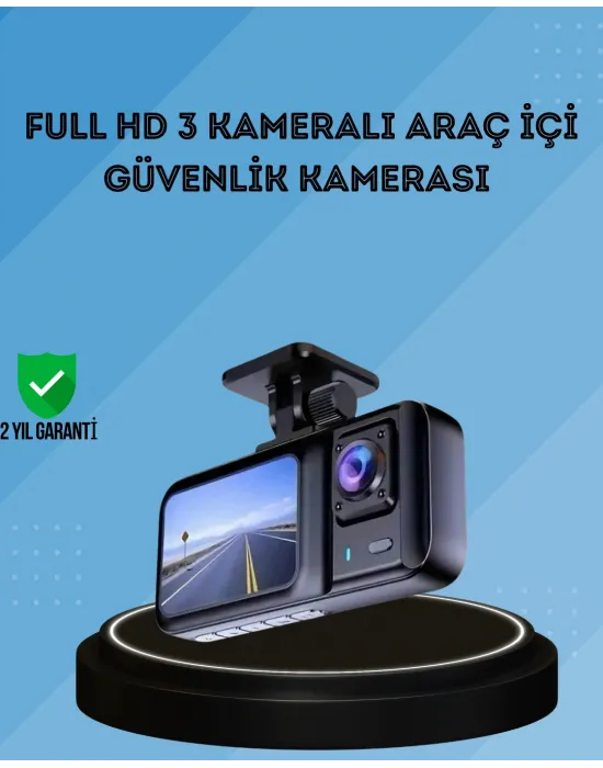 360° Kapsama Sahip Full Hd Araç Kamerası 3’lü Kayıt Gece Görüşlü Dashcam