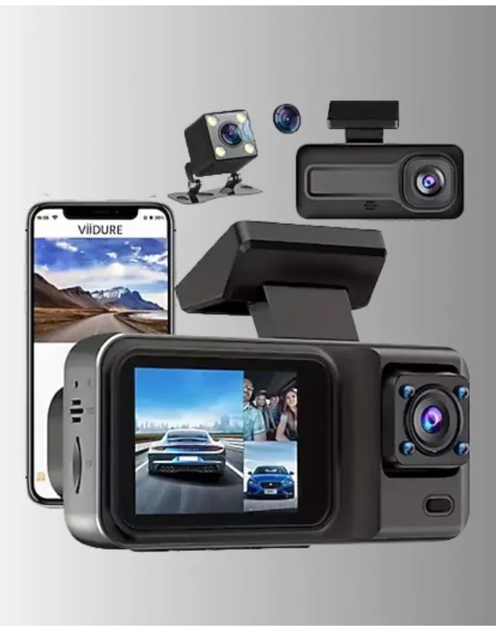 360° Kapsama Sahip Full Hd Araç Kamerası 3’lü Kayıt Gece Görüşlü Dashcam