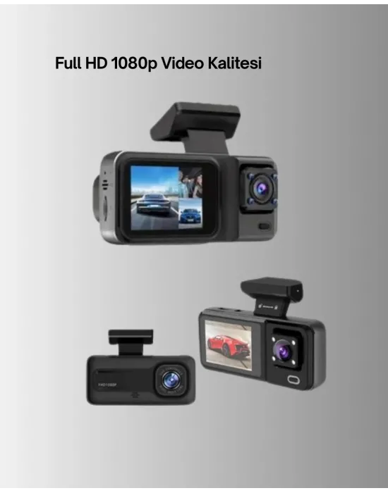 360° Kapsama Sahip Full Hd Araç Kamerası 3’lü Kayıt Gece Görüşlü Dashcam