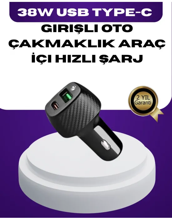 38w Çift Çıkışlı Araç Şarj Cihazı – Type-c Ve Usb Pd Destekli