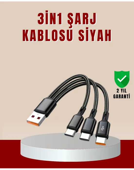 3’ü 1 Arada Hızlı Şarj Kablosu – İos Android Type-c Uyumlu