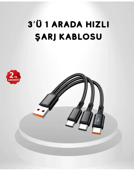 3’ü 1 Arada Hızlı Şarj Kablosu İos Android Type-c Uyumlu Ve Dayanıklı