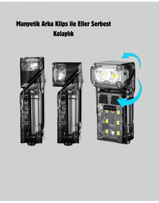 3’ü 1 Arada Led Far Şarj Edilebilir Sensörlü Manyetik 10 Saat Kullanım