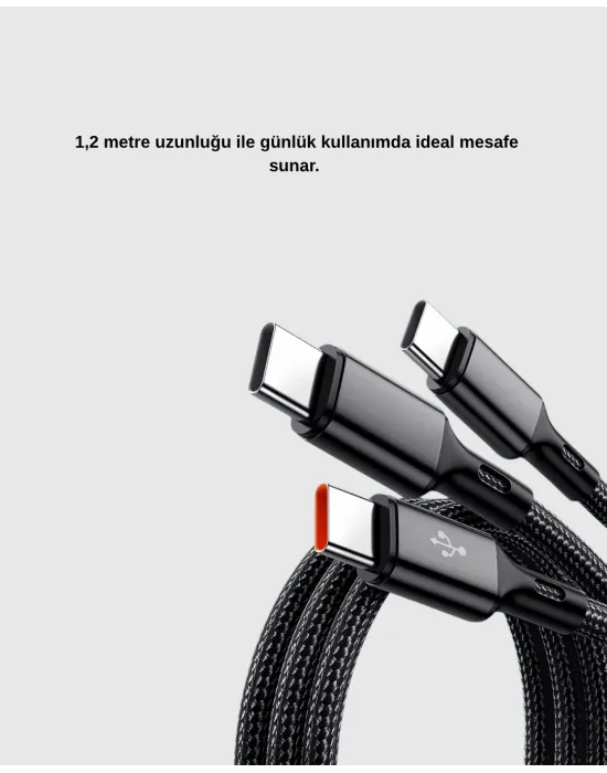 3’ü 1 Arada Şarj Kablosu Type-c İos Android Uyumlu Hızlı Ve Güvenli Şarj