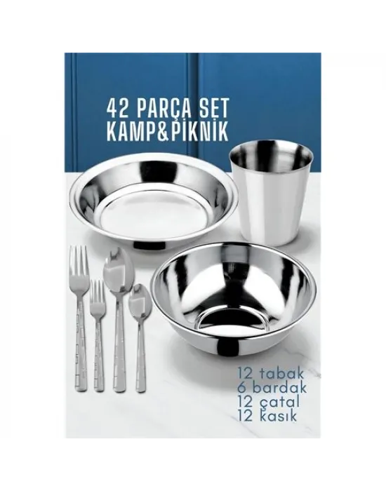 42 Parça Tabak Kase Bardak Çatla Kaşık Seti Kamp Piknik Seti  721970