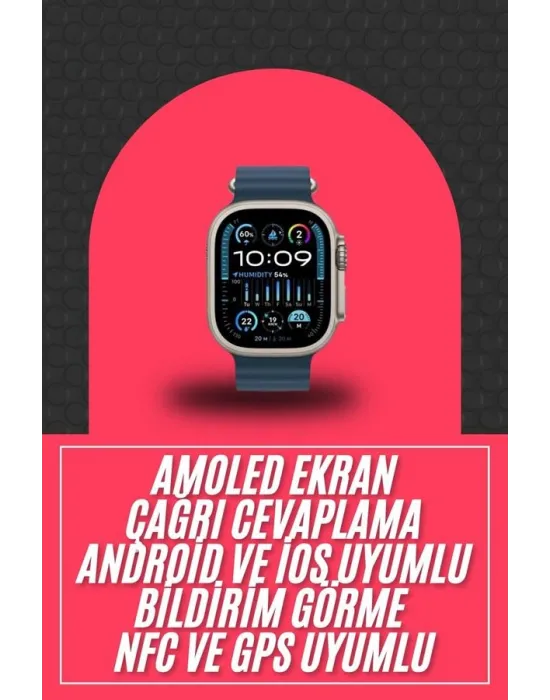 49mm Akıllı Saat Amoled Ekranlı Kadın Erkek Kol Saati Plastik Kordon