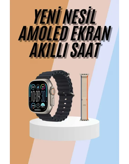 49mm Akıllı Saat Amoled Ekranlı Kadın Erkek Kol Saati Plastik Kordon