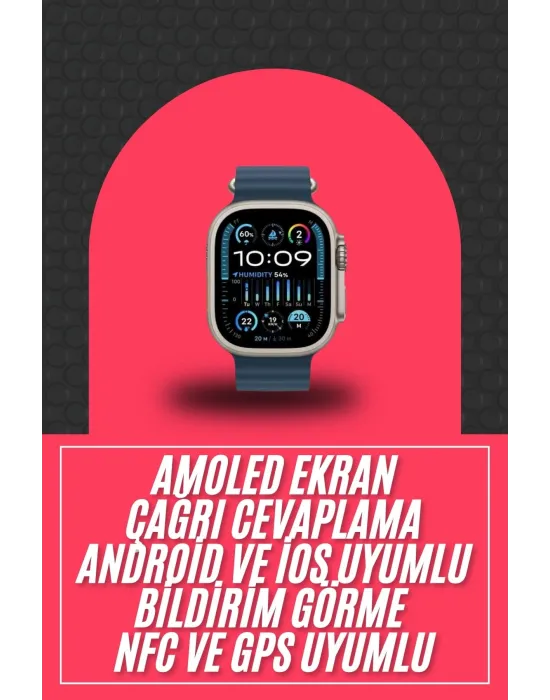 49mm Akıllı Saat Amoled Ekranlı Kadın Erkek Kol Saati Plastik Kordon