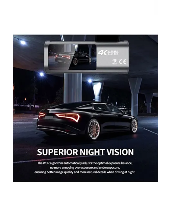4k Wifi Çift Kameralı Araç Kamerası Gece Görüşlü G-sensörlü Dash Cam 170 Derece