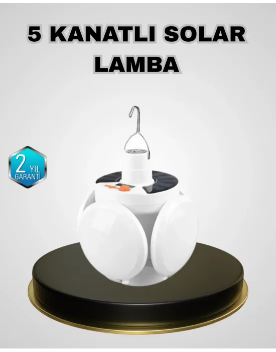 5 Kanatlı Solar Kamp Lambası – Usb Şarjlı, Taşınabilir, Ip65 Su Geçirmez Bahçe Lambası