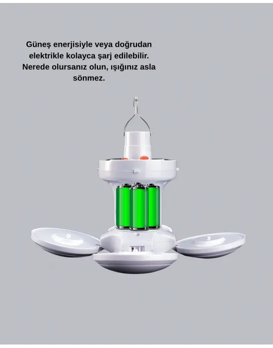 5 Kanatlı Solar Kamp Lambası – Usb Şarjlı, Taşınabilir, Ip65 Su Geçirmez Bahçe Lambası
