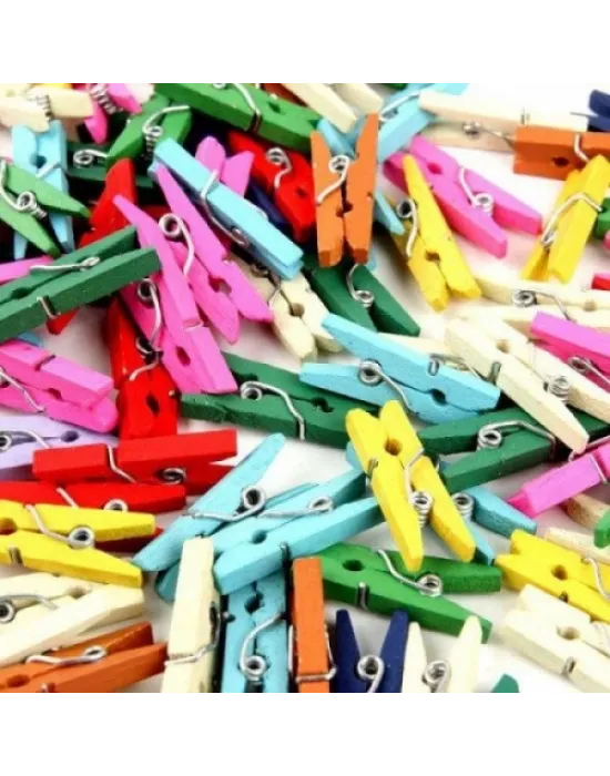 50li Renkli Ahşap Mandal 3.5cm (12li Paket-600 Adet)