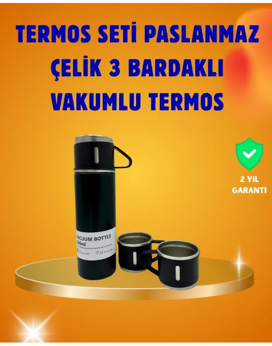 500 Ml Isı Korumalı Çelik Termos Ve Bardak Seti | Silikon Tabanlı, Şık Ve Pratik