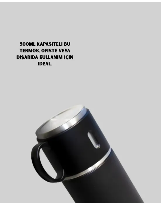500 Ml Isı Korumalı Çelik Termos Ve Bardak Seti | Silikon Tabanlı, Şık Ve Pratik