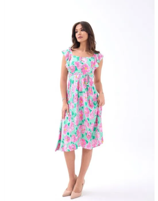 5370 ELBİSE-PEMBE GÜL DESEN