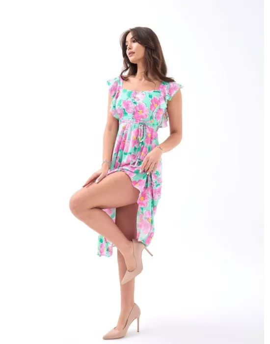 5370 ELBİSE-PEMBE GÜL DESEN