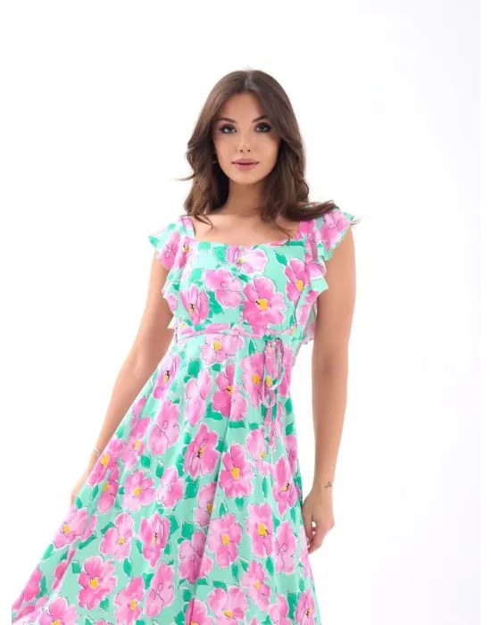 5370 ELBİSE-PEMBE GÜL DESEN