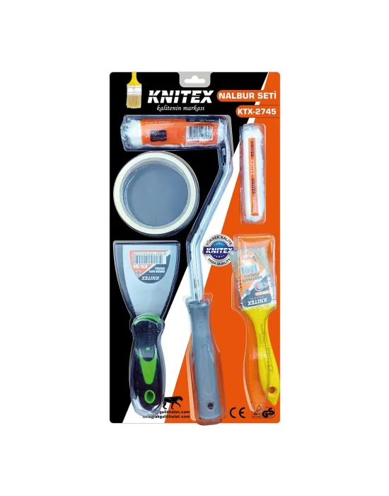 5pcs  Boyacı - Nalbur Set  Spatula - Kestirme Fırça - Yedek Rulo - Bant - 10cm Fırça