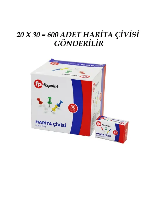 600 Adet Harita Çivisi Renkli = 20pcs X 30