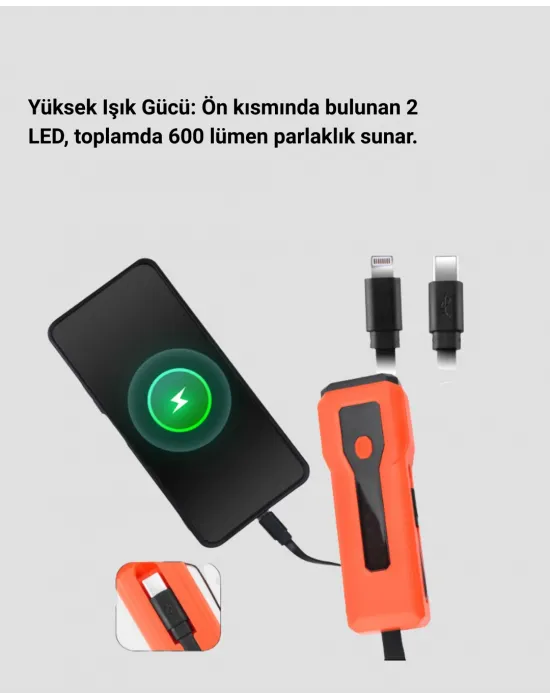 600 Lümen Bisiklet Ön Işık Powerbankli Çakar Cob Led