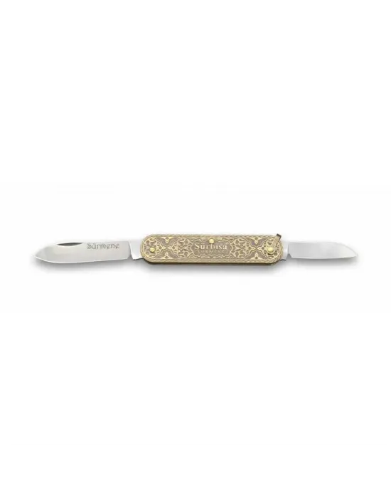 61804 Pirinç İşlemeli Sürmene Çakısı 5,5 / 3,5 Cm - Çift Bıçaklı