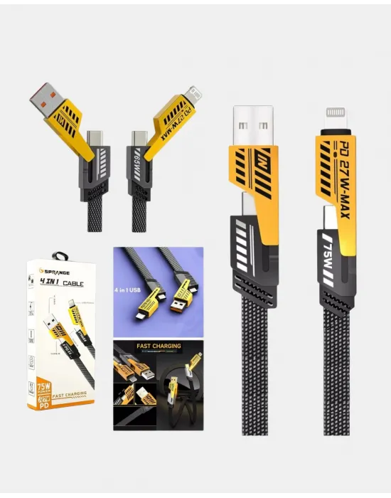 65w 4’ü 1 Arada Örgülü Hızlı Şarj Kablosu Usb-c Usb-a Çoklu Şarj Dayanıklı