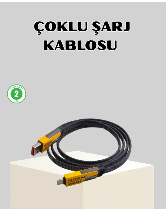 65w Çoklu Şarj Kablosu 4’ü 1 Arada Örgülü Hızlı Veri Aktarım Usb-c Usb-a