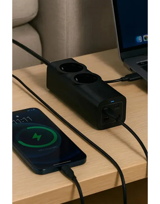 67w Hızlı Şarjlı Akıllı Çoklu Priz – 2000w Güç, 2 Usb-c + 2 Usb-a Çıkışlı, Telefon & Laptop Uyumlu