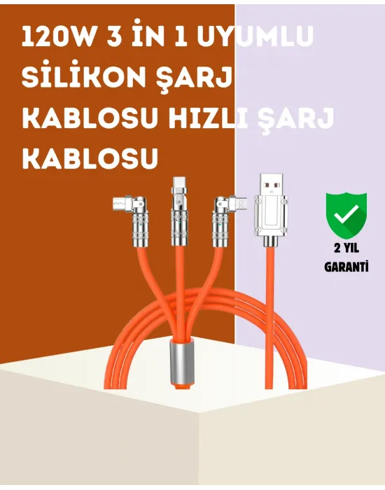 120 w Hızlı Çözüm Sunan 3ü 1 Usb Şarj Kablosu– Sağlam Gövde