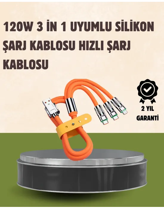 120 w Şarj Ve Veri Aktarımı Kablo– 3 Başlıklı Çok Amaçlı Kablo Yüksek Hızlı