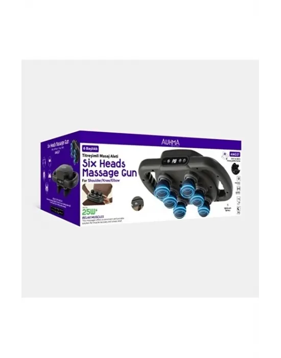 9 Kademeli Şarjlı Titreșimli Masaj Tabancası 6 Başlıklı / 25w 1800 Mah