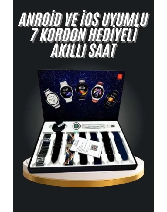 7 Kordonlu Akıllı Saat Siyah Kasa Dokunmatik Ekran Uyku Ve Sağlık Takibi